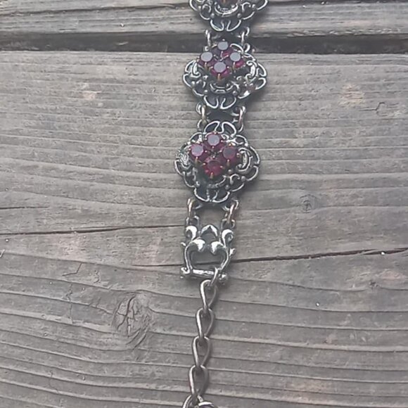 Antique Beidermier Panel Bracelet 1850-1900 .500silver & fuscia garnets ! Lovely - Picture 3 of 6
